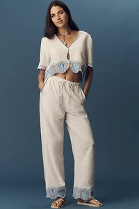 Rails Venice Linen Blend Embroidered Short-Sleeve Blouse