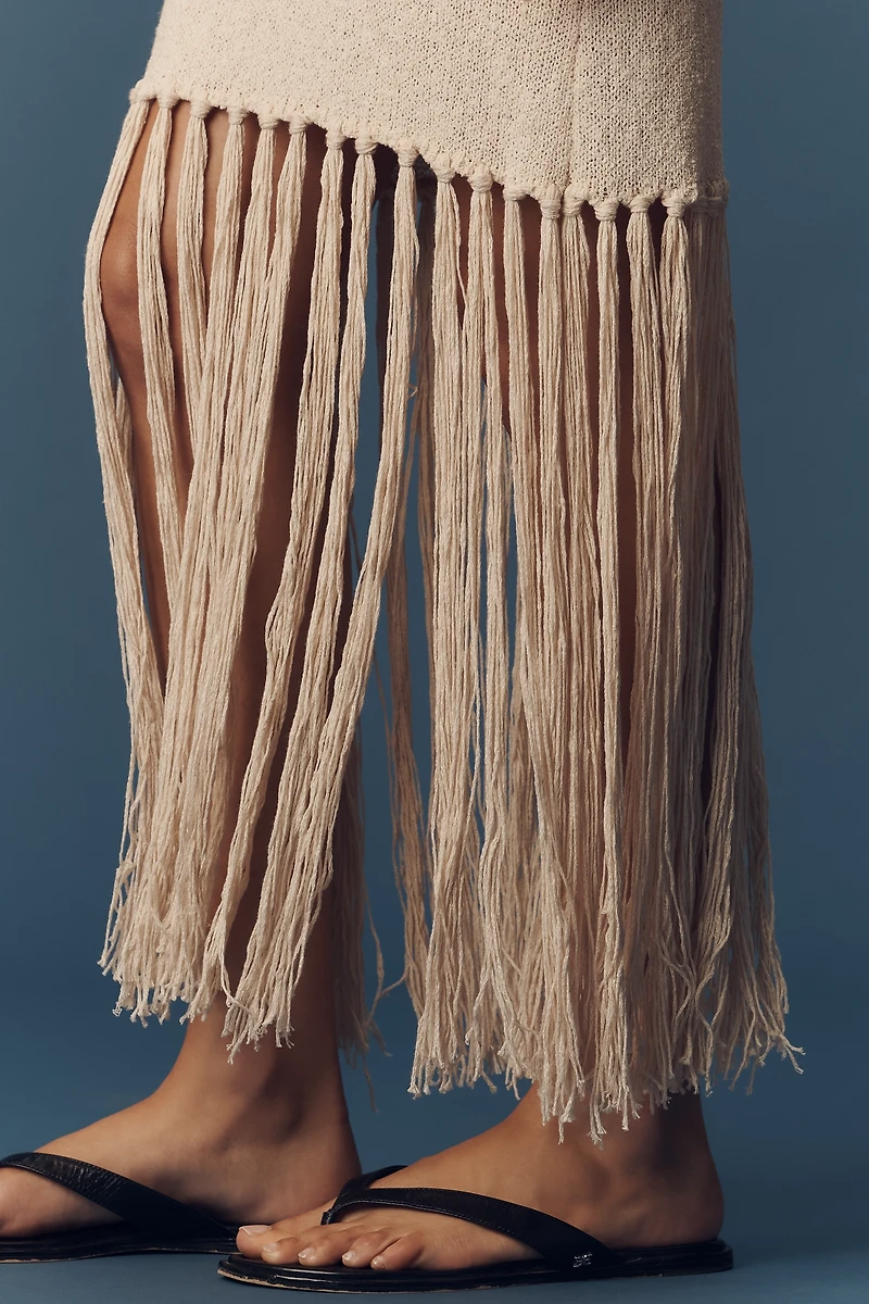 Rails Antonia Linen Blend One-Shoulder Knit Fringe Midi Dress