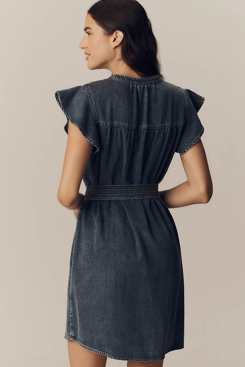 Rails Letta Flutter-Sleeve Belted Denim Mini Dress