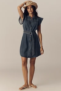Rails Letta Flutter-Sleeve Belted Denim Mini Dress