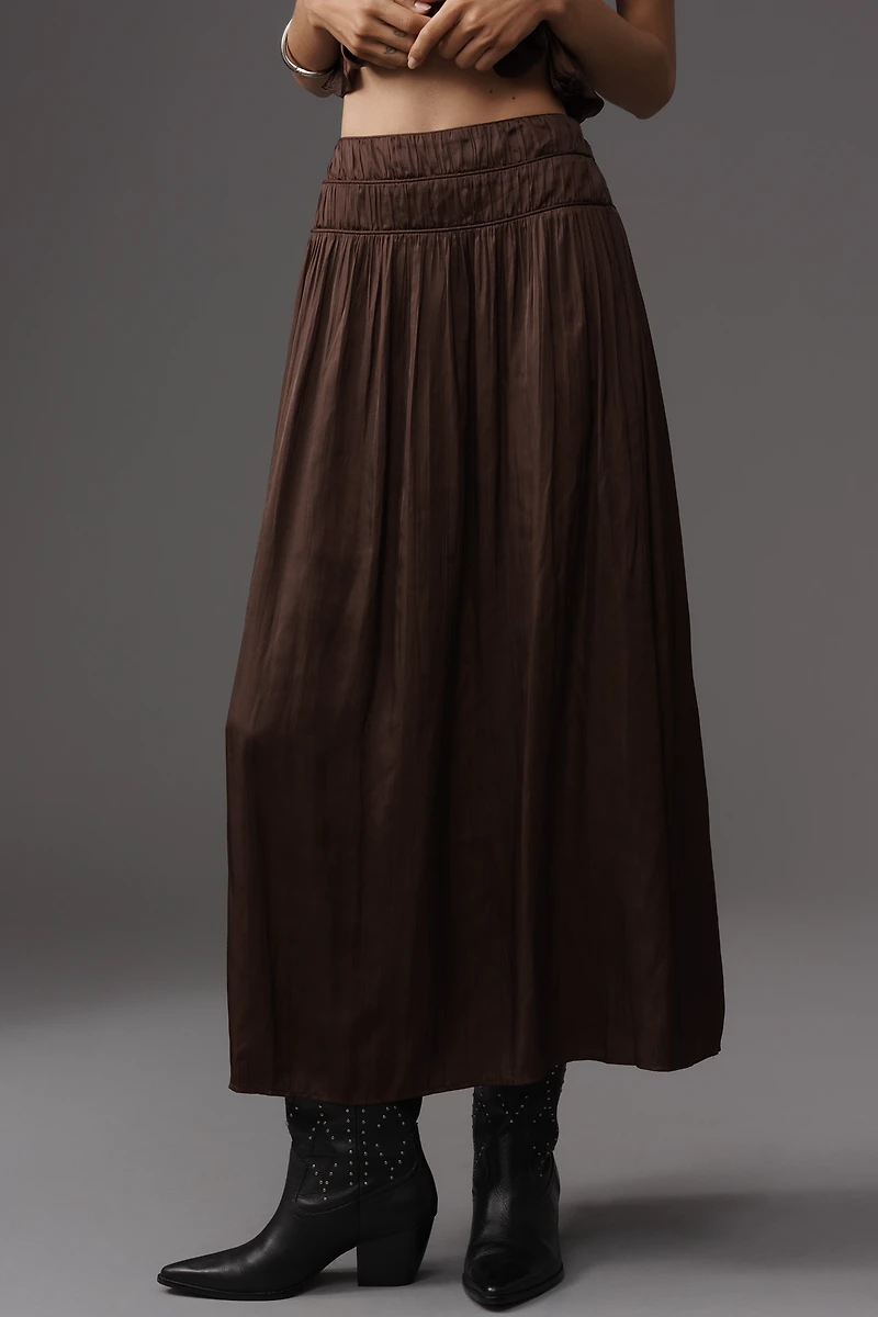 Rails Nara Crinkled Satin Midi Skirt