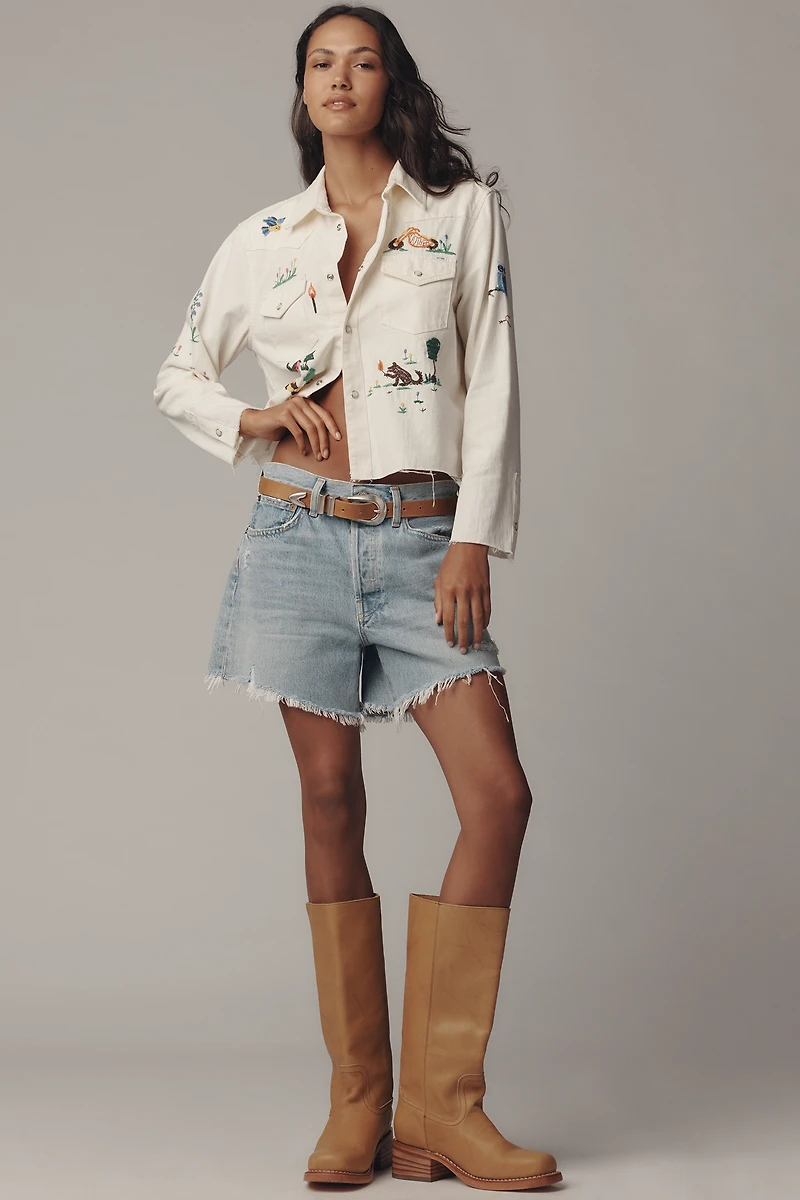 MOTHER The Super Ex's Crop Fray Buttondown Shirt