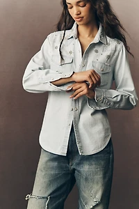 MOTHER All My Exes Embellished Denim Buttondown Shirt