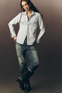 MOTHER All My Exes Embellished Denim Buttondown Shirt