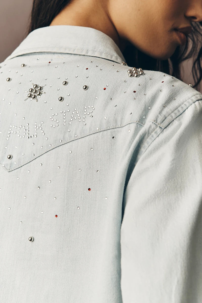 MOTHER All My Exes Embellished Denim Buttondown Shirt