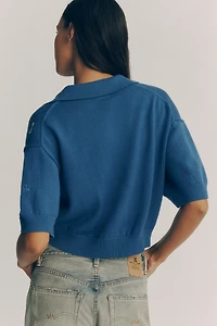MOTHER The Boxy Raquette Short-Sleeve Wool Cardigan