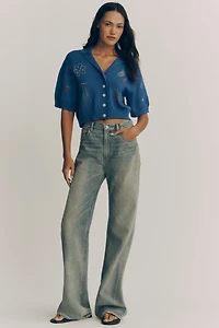 MOTHER The Boxy Raquette Short-Sleeve Wool Cardigan
