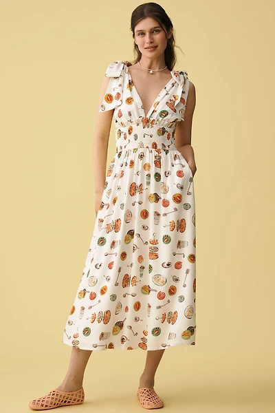 Lisa Says Gah Monroe Linen-Cotton V-Neck Midi Dress