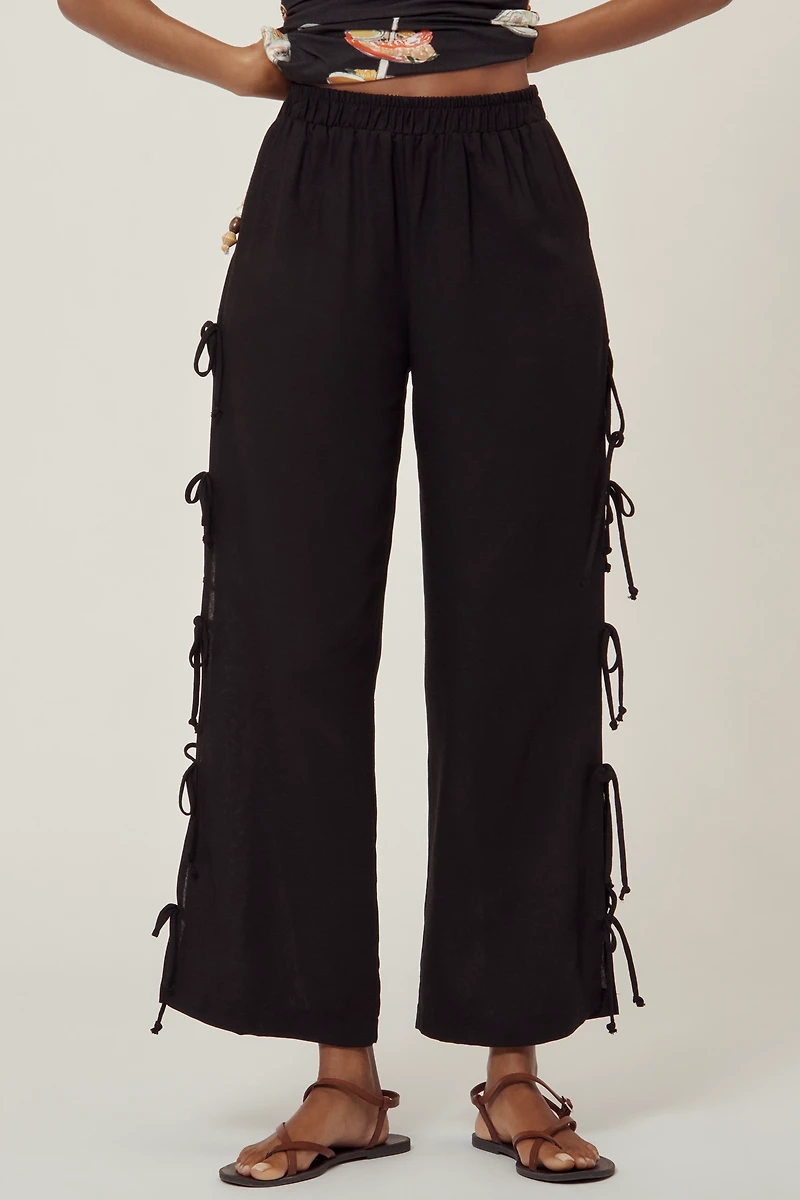 Lisa Says Gah Evelyn Linen-Blend Tie Pants