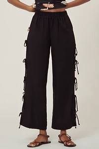 Lisa Says Gah Evelyn Linen-Blend Tie Pants