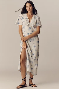 Lisa Says Gah Jess Linen-Cotton Flutter-Sleeve Midi Dress