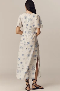 Lisa Says Gah Jess Linen-Cotton Flutter-Sleeve Midi Dress