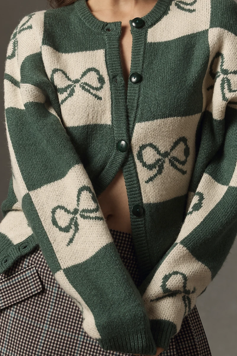 Lisa Says Gah Bow Check Cardigan Sweater