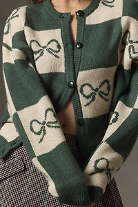 Lisa Says Gah Bow Check Cardigan Sweater