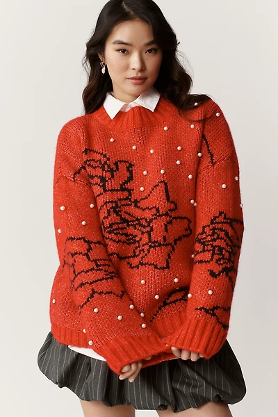 Lisa Says Gah Iris Embellished Pearl Sweater