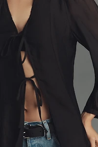 Lisa Says Gah Meera Long-Sleeve Front-Tie Blouse