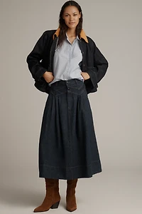 THE GREAT. Field Denim Midi Skirt