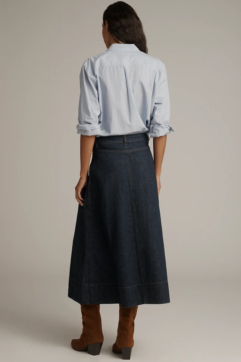 THE GREAT. Field Denim Midi Skirt