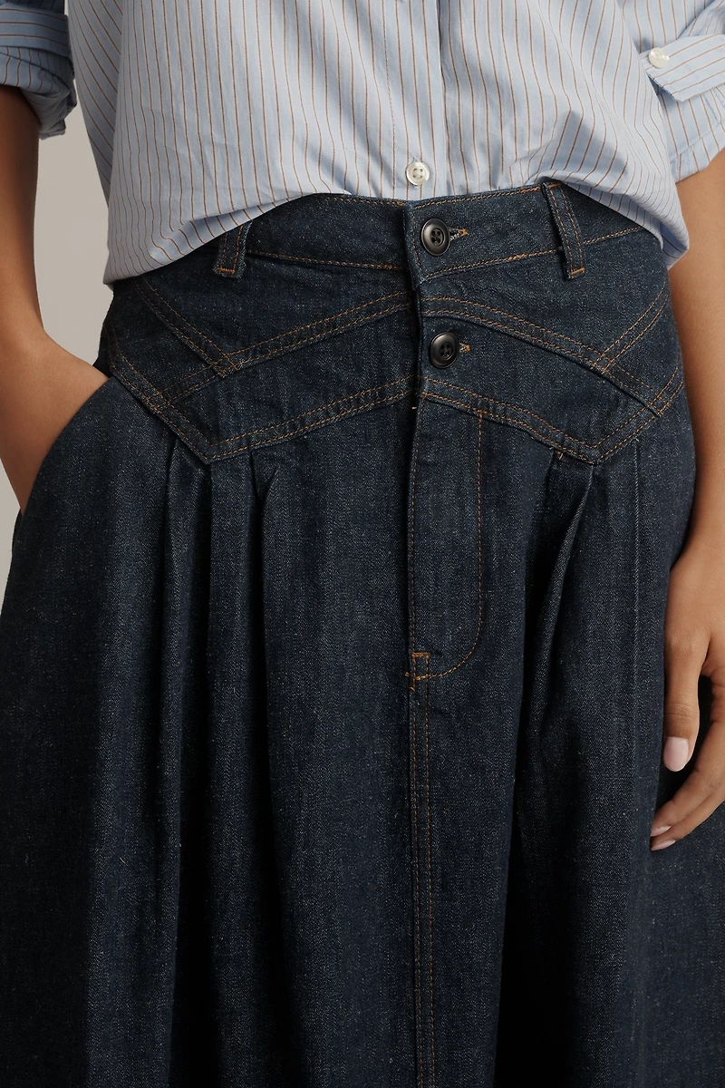 THE GREAT. Field Denim Midi Skirt