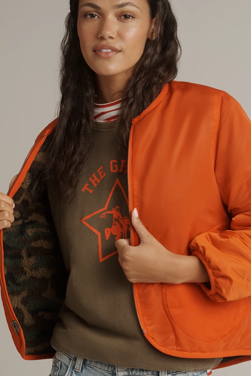 THE GREAT. Reversible Plush Bomber Jacket