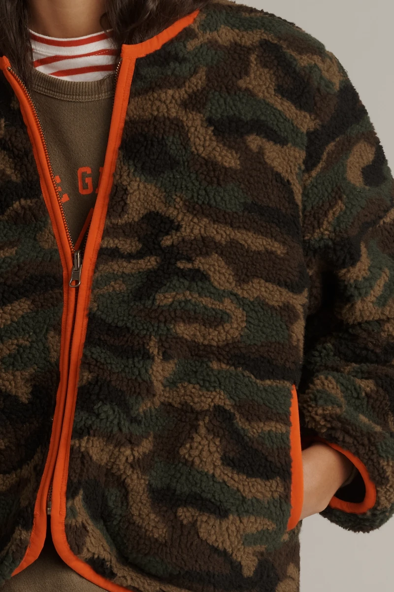 THE GREAT. Reversible Plush Bomber Jacket