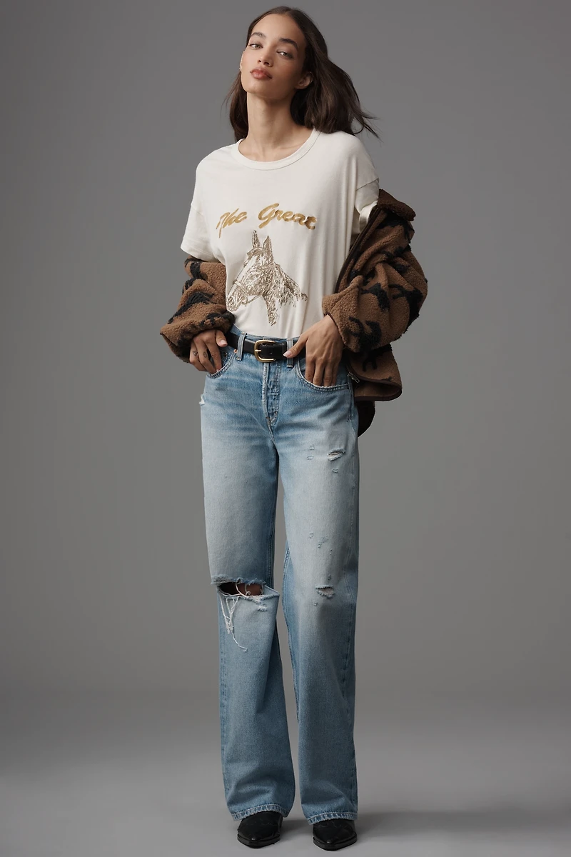 THE GREAT. Boxy Crew-Neck Horse Graphic Tee