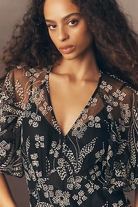 THE GREAT. Festal Short-Sleeve Maxi Dress