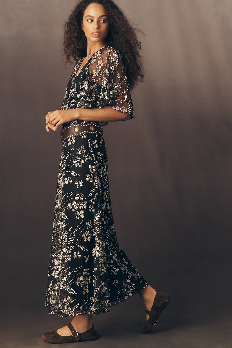 THE GREAT. Festal Short-Sleeve Maxi Dress
