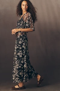 THE GREAT. Festal Short-Sleeve Maxi Dress