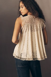 THE GREAT. Keepsake Silk Blend Lace Top