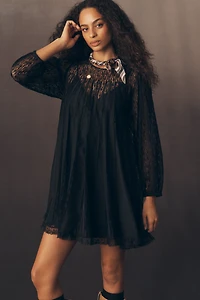 THE GREAT. Keepsake Silk Blend Lace Mini Dress