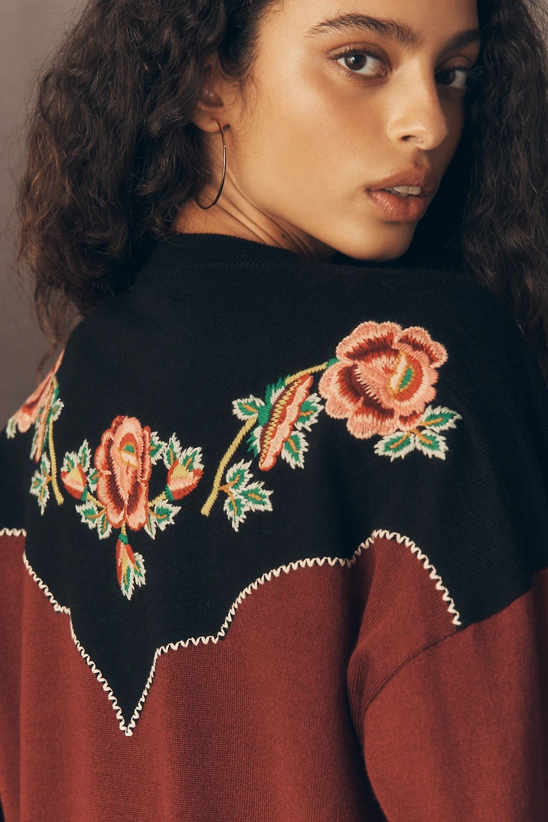 THE GREAT. Heirloom Rose Western Sweater