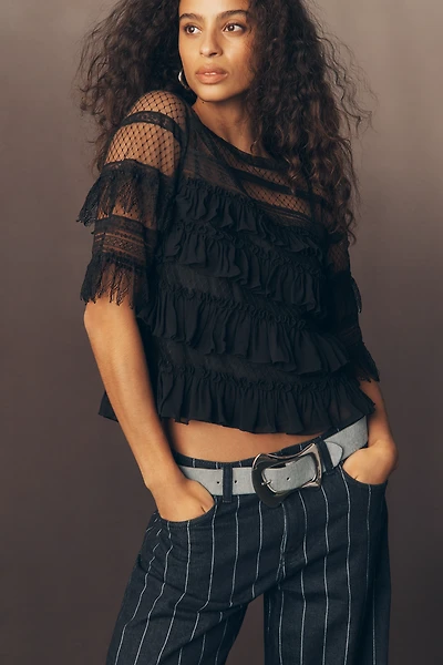 THE GREAT. Winter Mesh Flounce Top