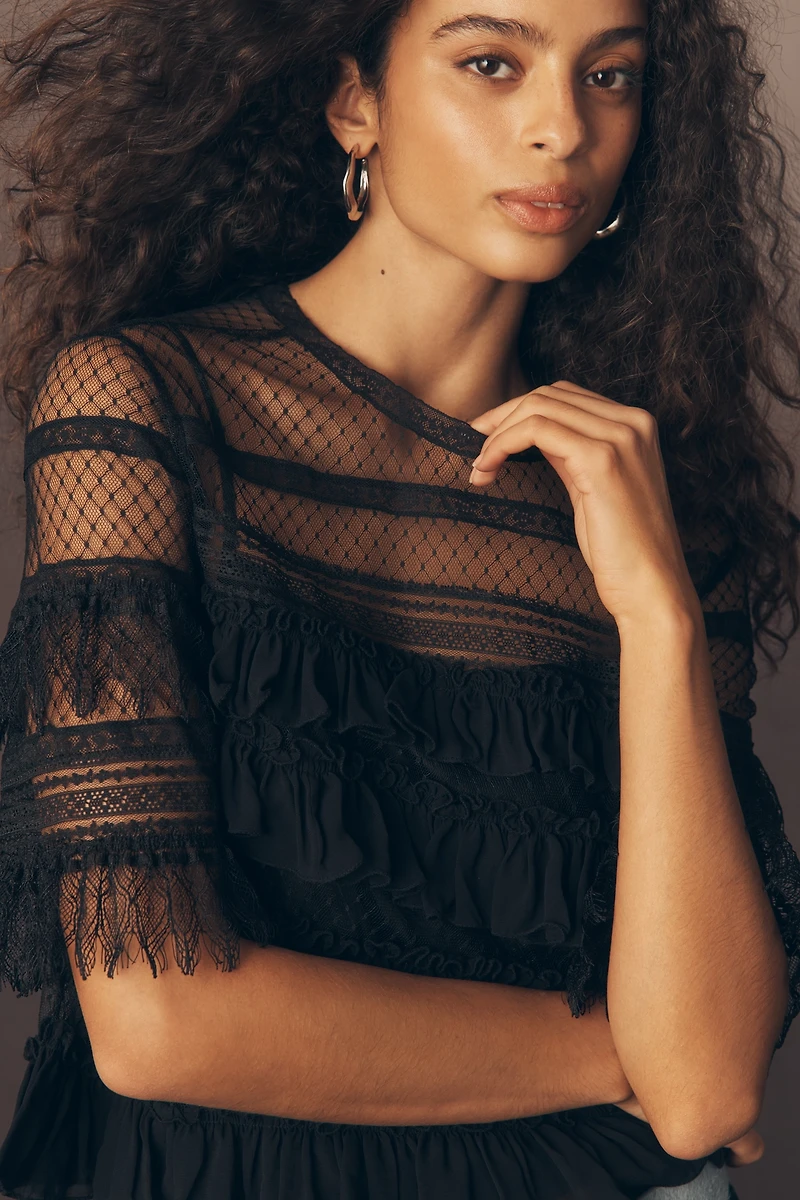 THE GREAT. Winter Mesh Flounce Top