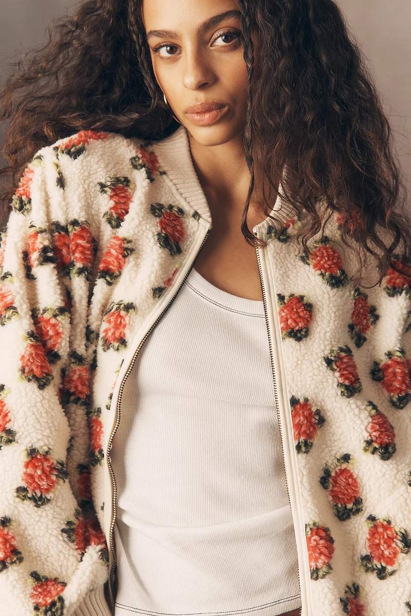 THE GREAT. Plush Faux Fur Bomber Jacket