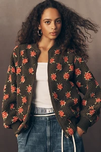 THE GREAT. Plush Faux Fur Bomber Jacket