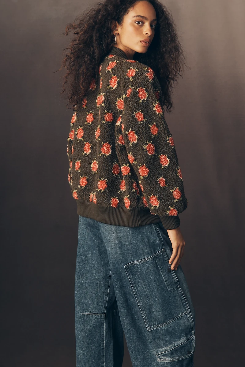 THE GREAT. Plush Faux Fur Bomber Jacket