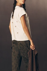 THE GREAT. Crew-Neck Embroidered Boxy Tee