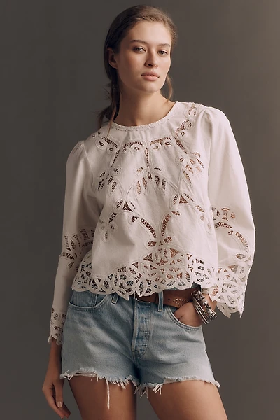 THE GREAT. Picnic Lace Long-Sleeve Top