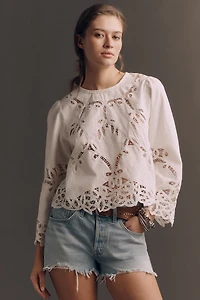 THE GREAT. Picnic Lace Long-Sleeve Top