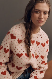 THE GREAT. Heart Long-Sleeve Crew-Neck Sweater