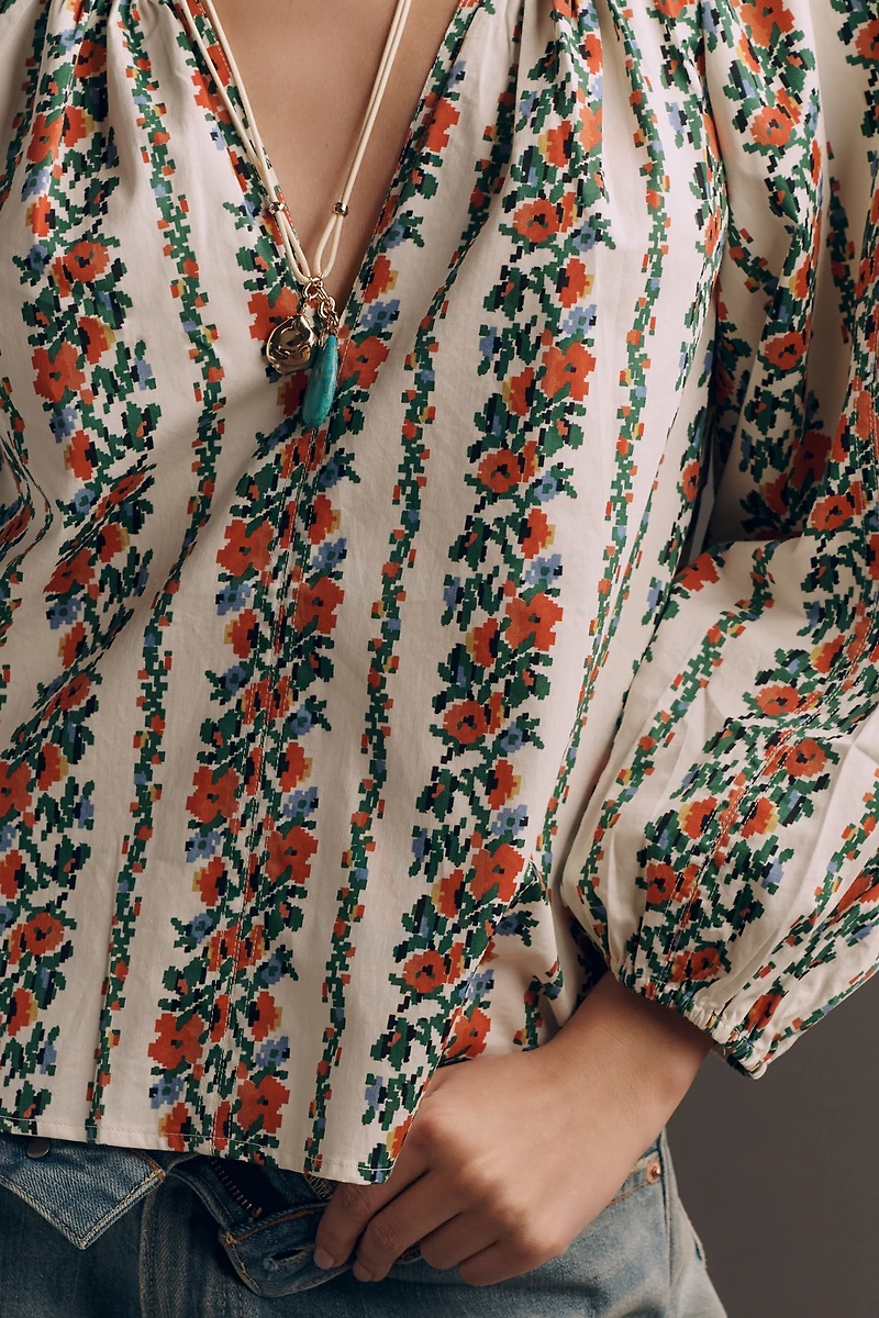 THE GREAT. Chariot Long-Sleeve V-Neck Top