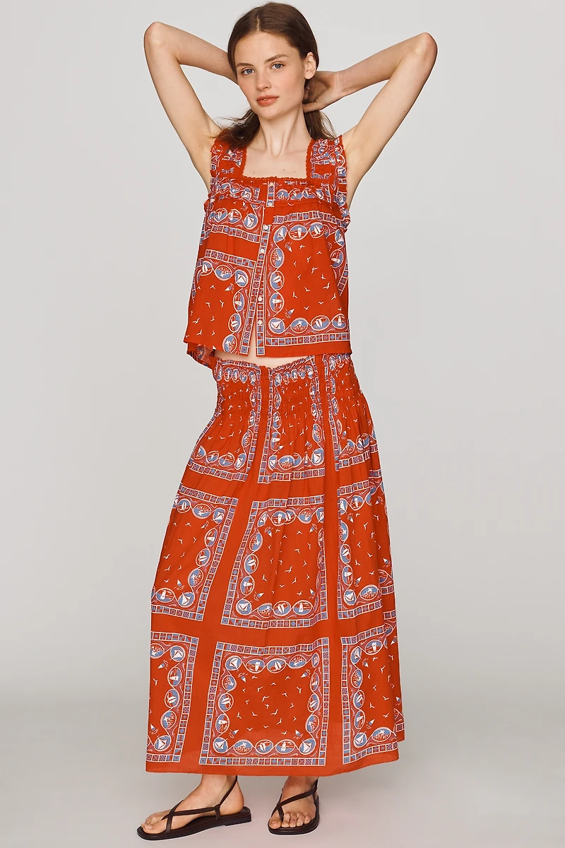 The GREAT. Canary 100% Cotton Midi Skirt