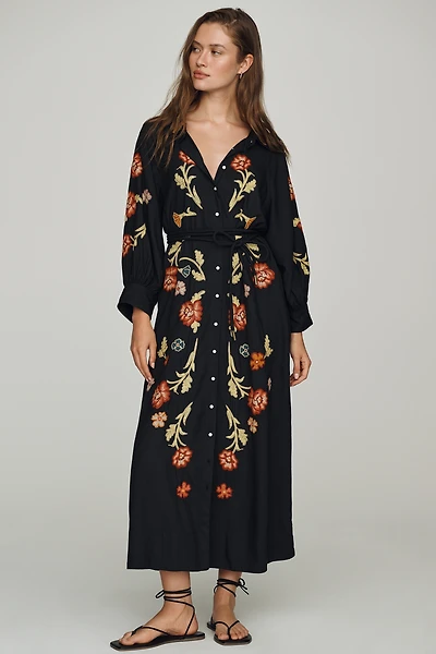 THE GREAT. Embroidered Midi Dress