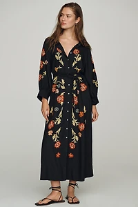 THE GREAT. Embroidered Midi Dress