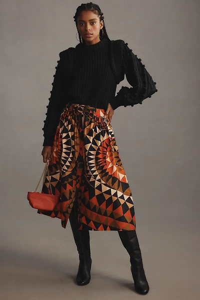 Farm Rio Heart Deco Buttondown Midi Skirt