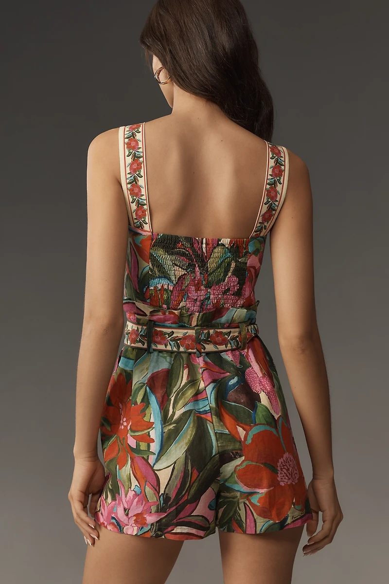 Farm Rio Jardin de Reve Multicolor Linen Tie-Waist Romper