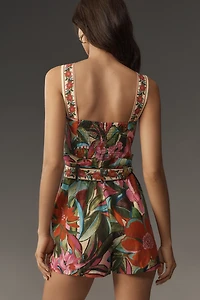 Farm Rio Jardin de Reve Multicolor Linen Tie-Waist Romper