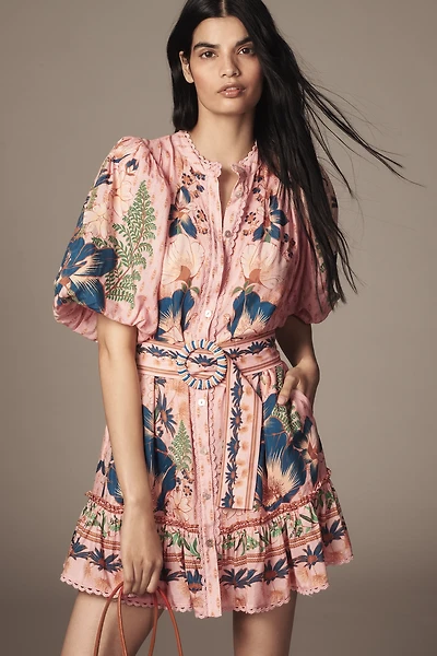 Farm Rio Dream Garden Puff-Sleeve Mini Dress