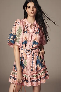 Farm Rio Dream Garden Puff-Sleeve Mini Dress